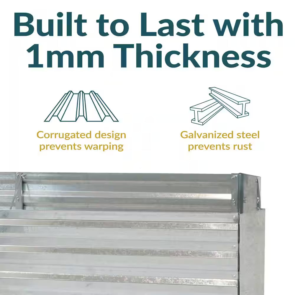 L-Shaped Silver Galvanized Steel Raised Garden Bed