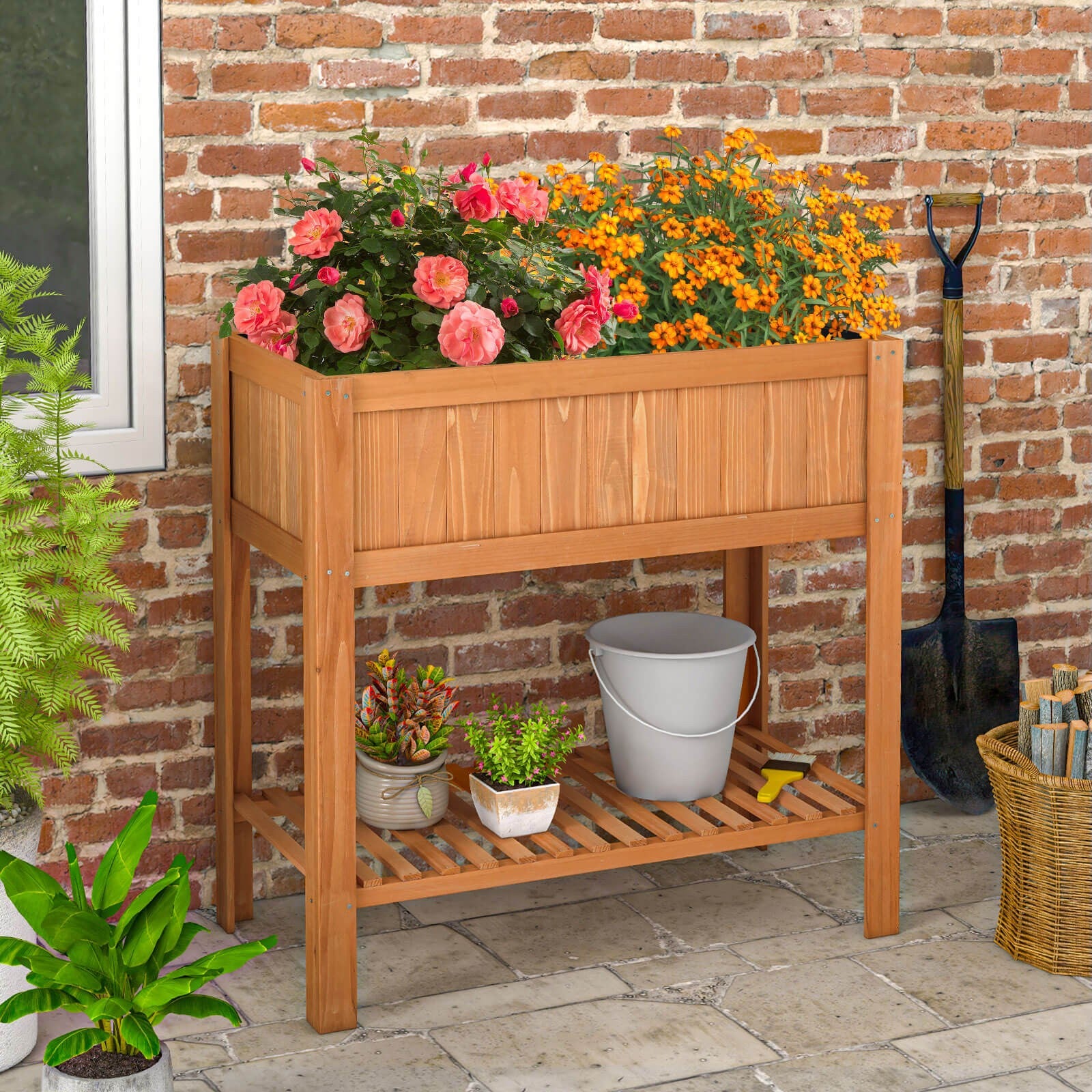 Raised Garden Bed Elevated Planter Box Shelf Standing Garden Herb Garden Wood