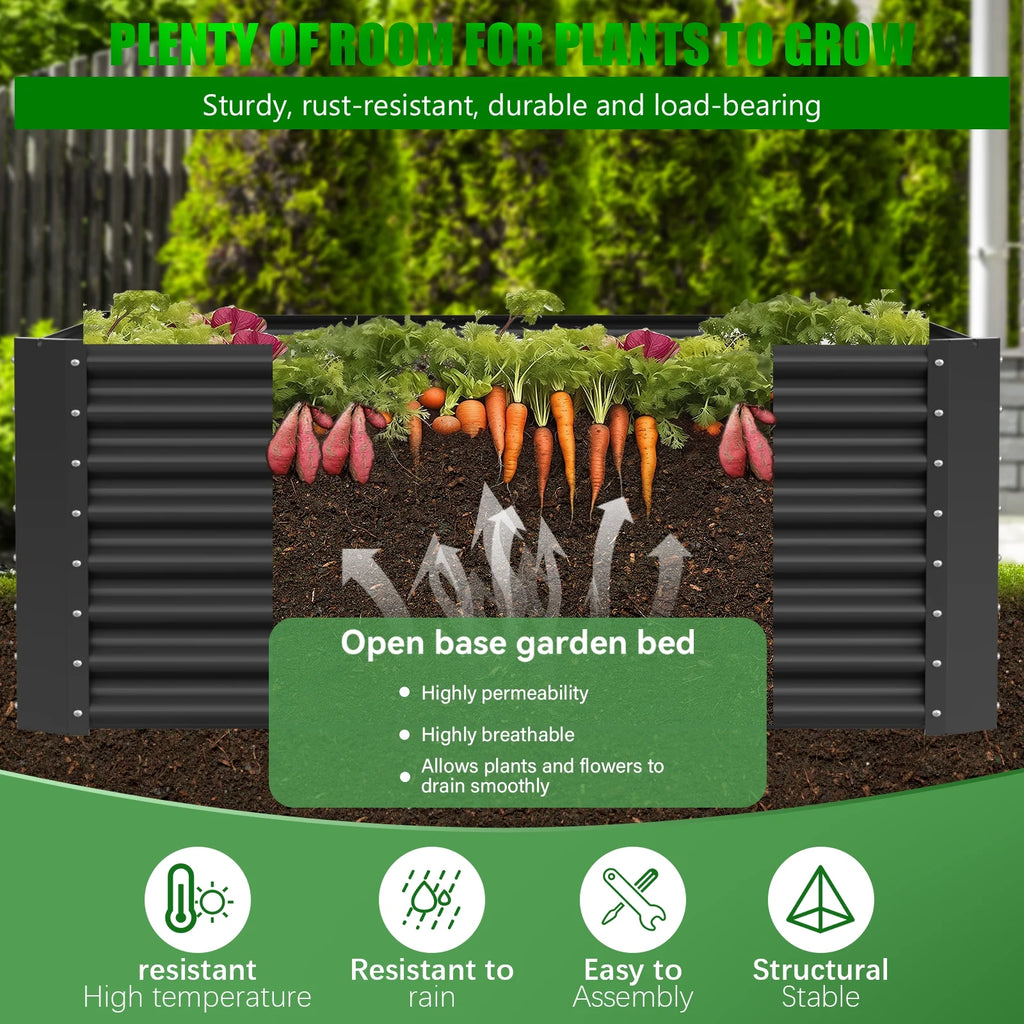 2PCS Raised Garden Bed, 6×3×1Ft Large Outdoor Metal Planter Box, 132 Gal Soil Capacity, Galvanized Raised Garden Bed Kit for Flower Plants, Fruits, Vegetable Herbs