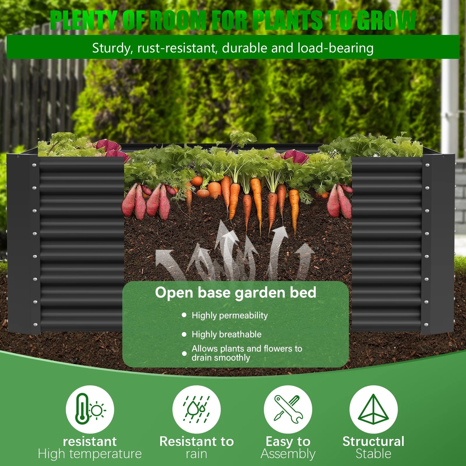 2PCS Raised Garden Bed, 6×3×1Ft Large Outdoor Metal Planter Box, 132 Gal Soil Capacity, Galvanized Raised Garden Bed Kit for Flower Plants, Fruits, Vegetable Herbs