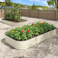 Ivory White Galvanized Steel Raised Garden Bed Many-In-1 Planter Box Outdoor, 96 In. L X 48 In. W X 11.2 In. H