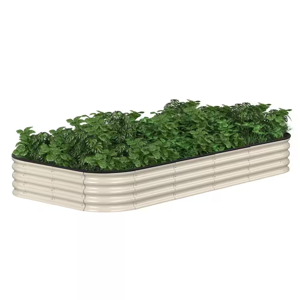 Ivory White Galvanized Steel Raised Garden Bed Many-In-1 Planter Box Outdoor, 96 In. L X 48 In. W X 11.2 In. H