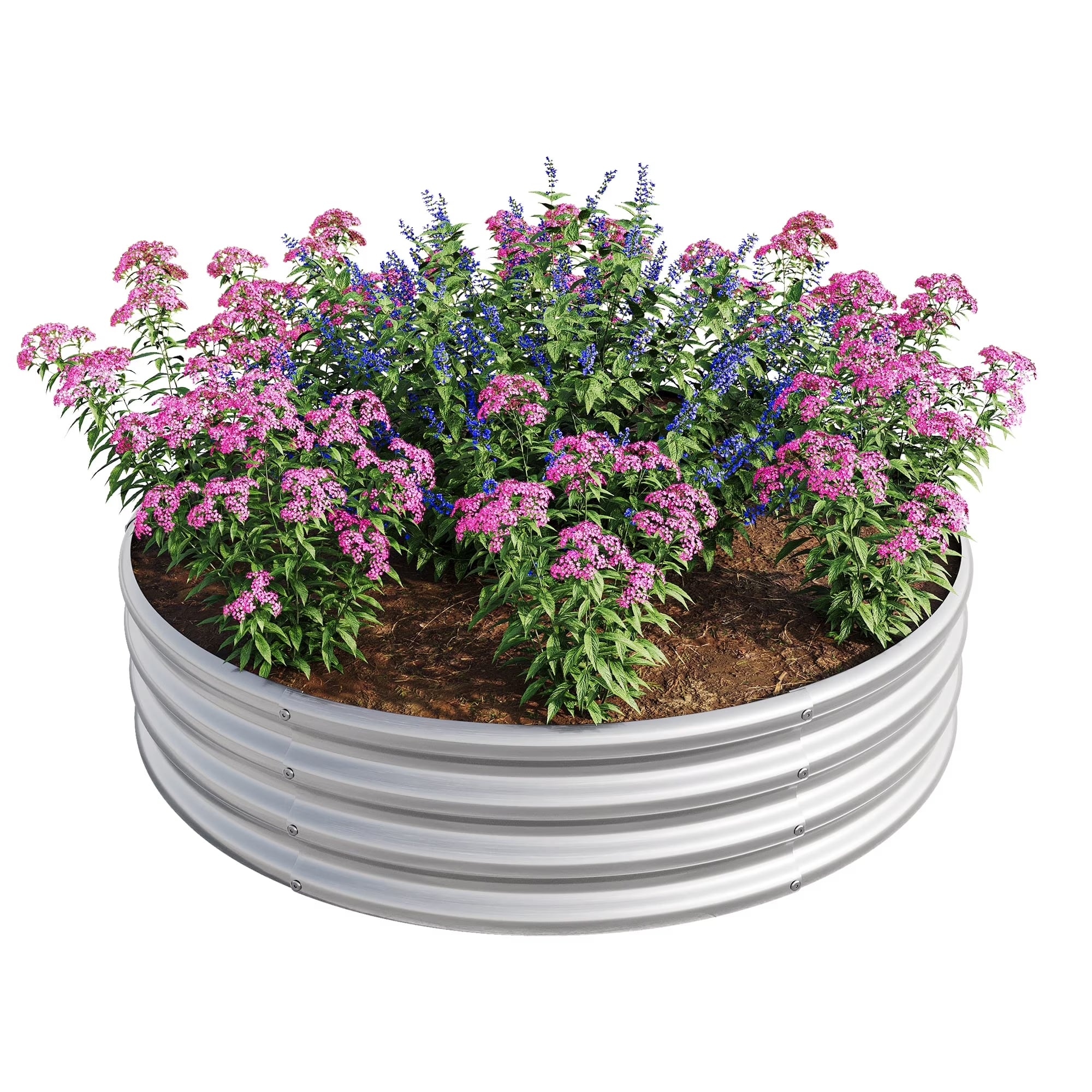 Galvanized Metal Planter Box, 2PCS 47.24"X11.4" Tall round Outdoor Raised Garden Bed, Silver Backyard Patio Planter Raised Beds for Flower, Herbs, Fruits