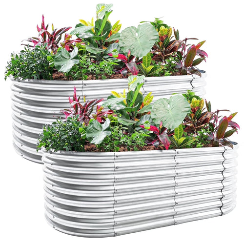 2 Packs 8×4×2Ft Raised Garden Bed Outdoor Galvanized Planter Boxes Oval Large Metal Raised Garden Beds for Vegetables (Sliver)