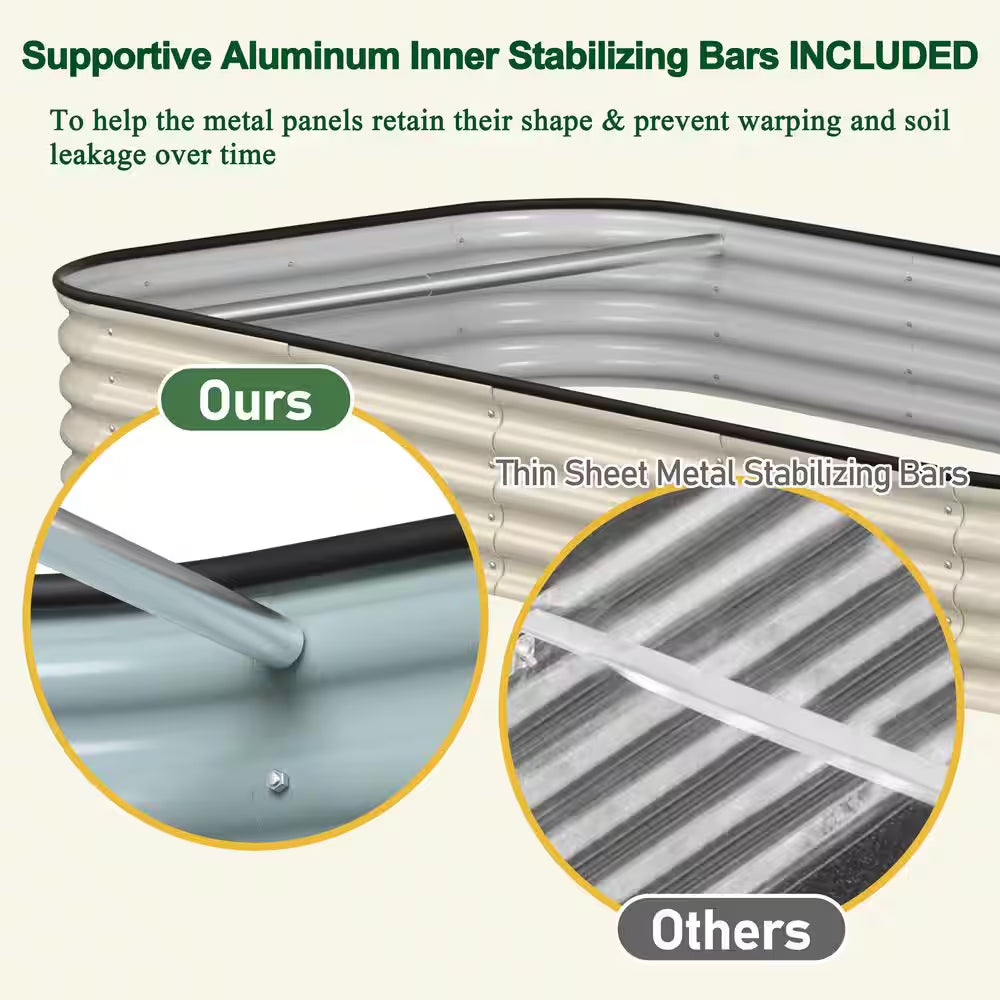 Ivory White Galvanized Steel Raised Garden Bed Many-In-1 Planter Box Outdoor, 96 In. L X 48 In. W X 11.2 In. H