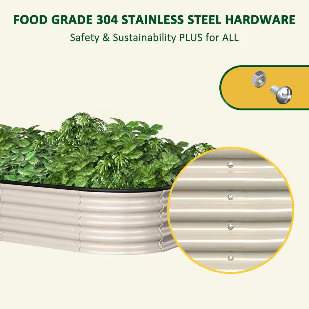 Ivory White Galvanized Steel Raised Garden Bed Many-In-1 Planter Box Outdoor, 96 In. L X 48 In. W X 11.2 In. H