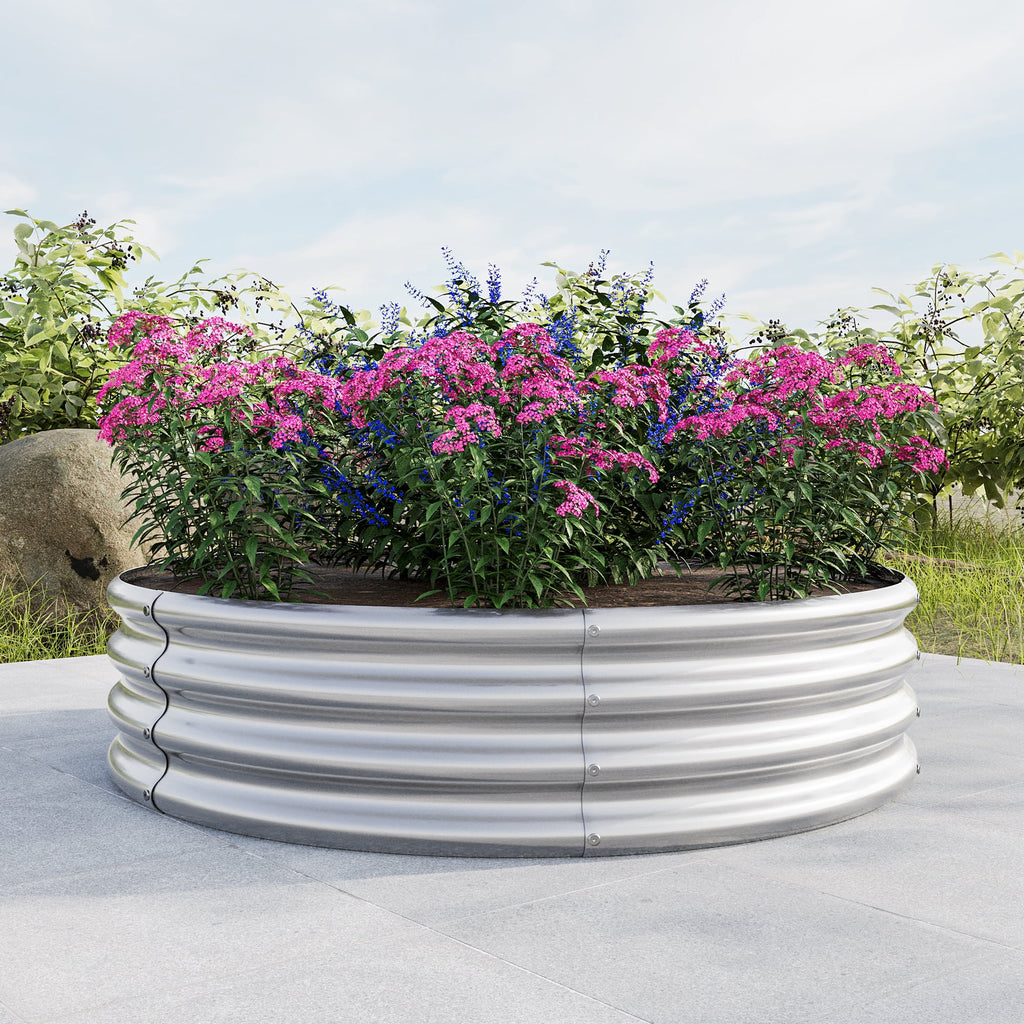 Galvanized Metal Planter Box, 2PCS 47.24"X11.4" Tall round Outdoor Raised Garden Bed, Silver Backyard Patio Planter Raised Beds for Flower, Herbs, Fruits