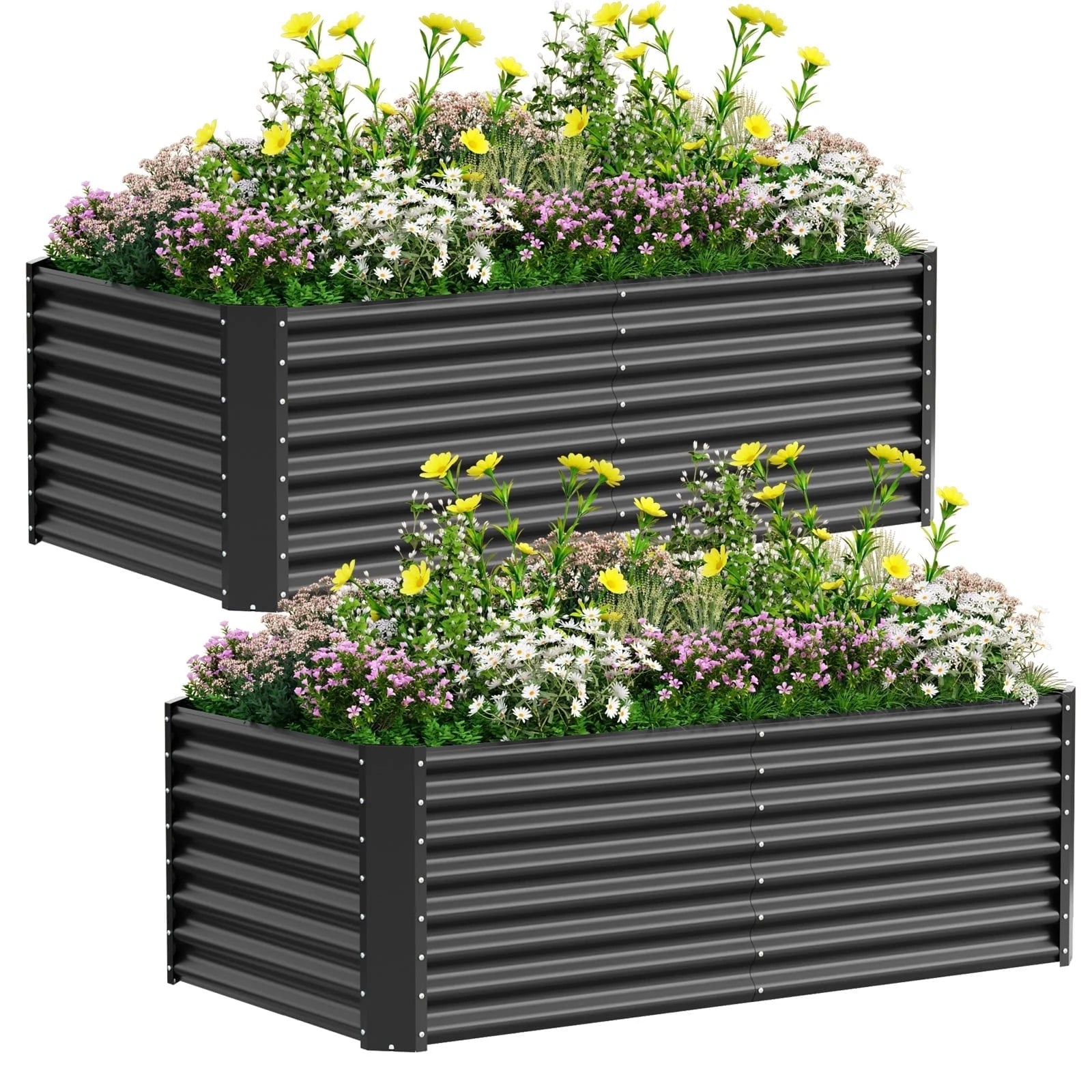 2PCS Raised Garden Bed, 6×3×1Ft Large Outdoor Metal Planter Box, 132 Gal Soil Capacity, Galvanized Raised Garden Bed Kit for Flower Plants, Fruits, Vegetable Herbs