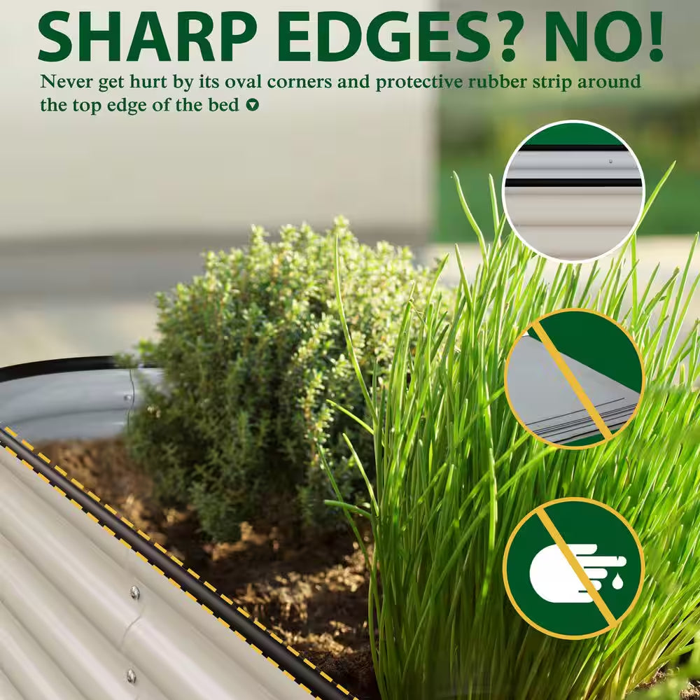 Ivory White Galvanized Steel Raised Garden Bed Many-In-1 Planter Box Outdoor, 96 In. L X 48 In. W X 11.2 In. H