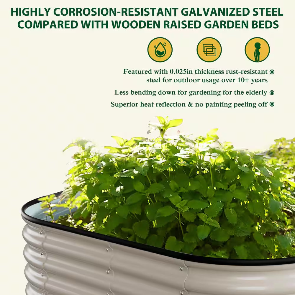 Ivory White Galvanized Steel Raised Garden Bed Many-In-1 Planter Box Outdoor, 96 In. L X 48 In. W X 11.2 In. H