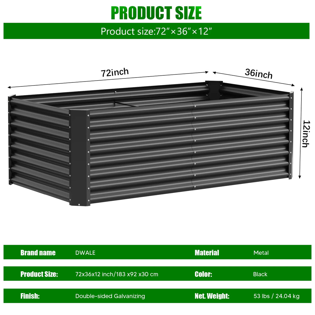 2PCS Raised Garden Bed, 6×3×1Ft Large Outdoor Metal Planter Box, 132 Gal Soil Capacity, Galvanized Raised Garden Bed Kit for Flower Plants, Fruits, Vegetable Herbs