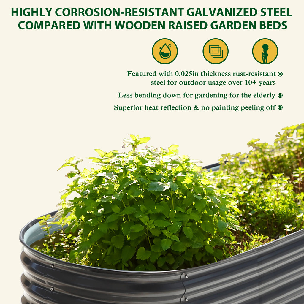 Large Galvanized Metal Garden Bed, 8' x 2' x 1.4' Multi-Functional Planter Box for Herbs and Flowers, Gray