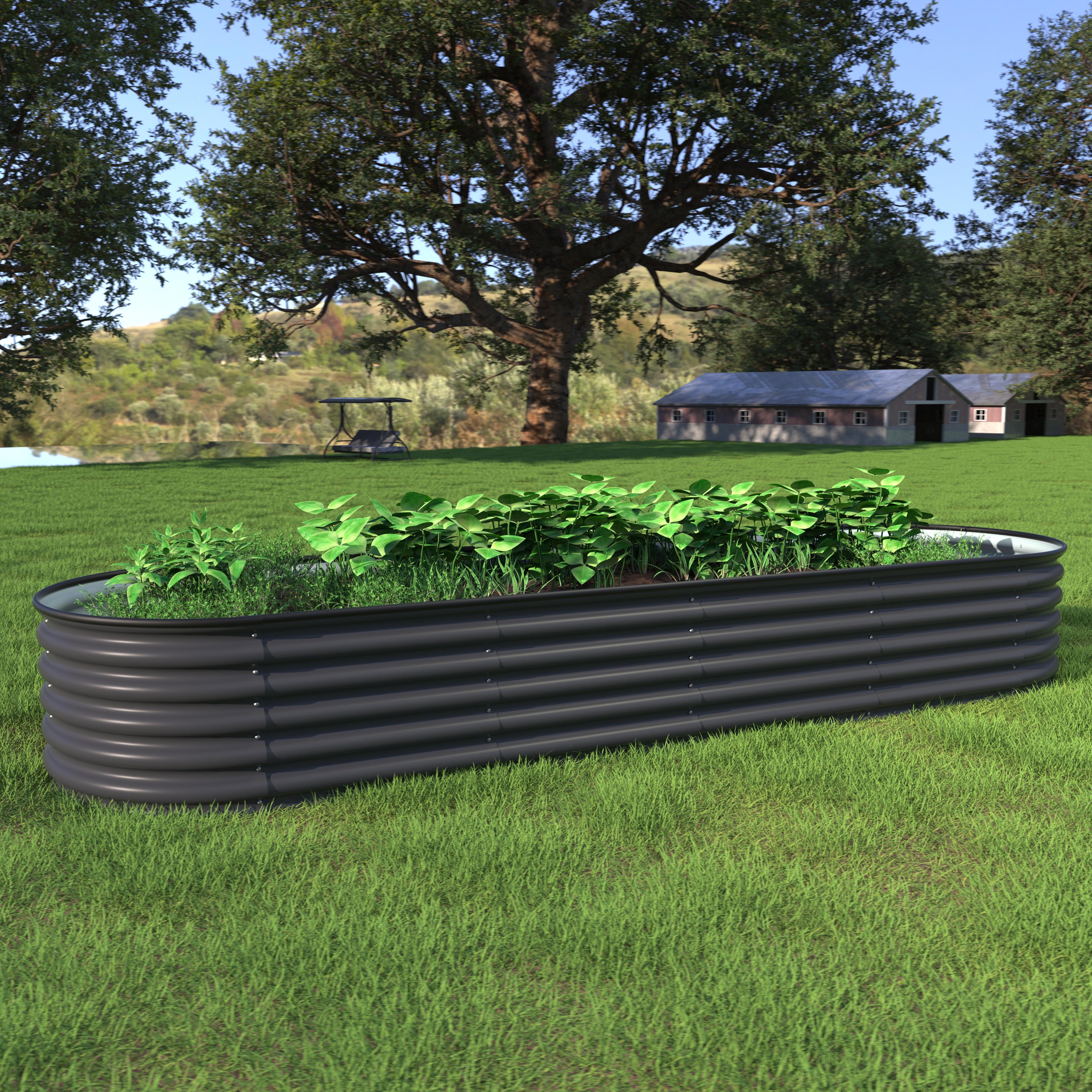Large Galvanized Metal Garden Bed, 8' x 2' x 1.4' Multi-Functional Planter Box for Herbs and Flowers, Gray