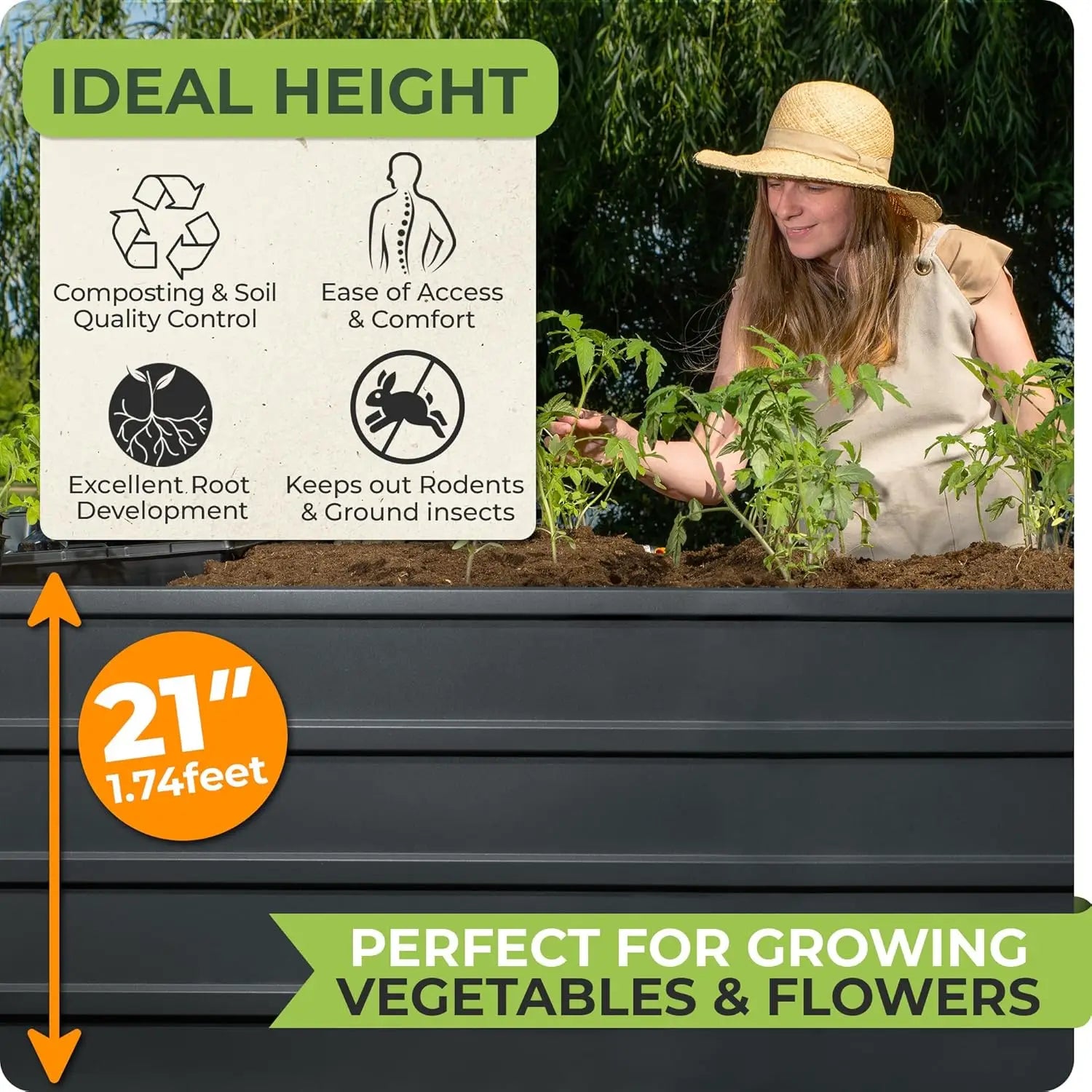8×2×2Ft Galvanized Raised Garden Bed Kit - Galvanized Planter Outdoor Raised Garden Boxes - Large Metal Raised Garden Beds for V