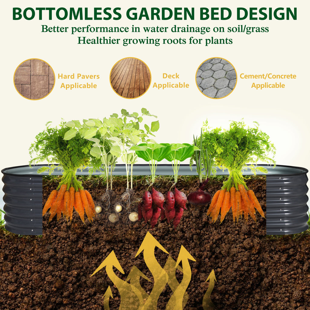 Large Galvanized Metal Garden Bed, 8' x 2' x 1.4' Multi-Functional Planter Box for Herbs and Flowers, Gray