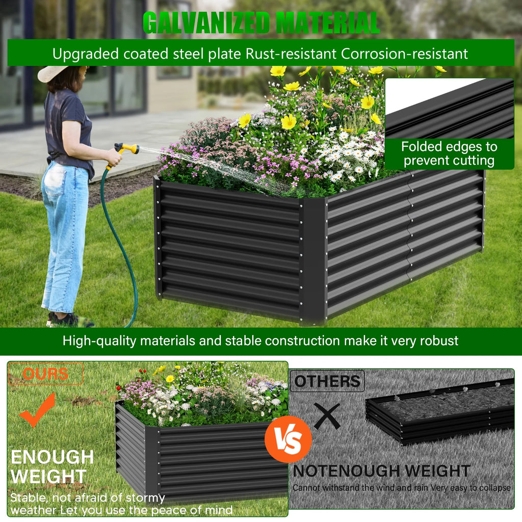 2PCS Raised Garden Bed, 6×3×1Ft Large Outdoor Metal Planter Box, 132 Gal Soil Capacity, Galvanized Raised Garden Bed Kit for Flower Plants, Fruits, Vegetable Herbs