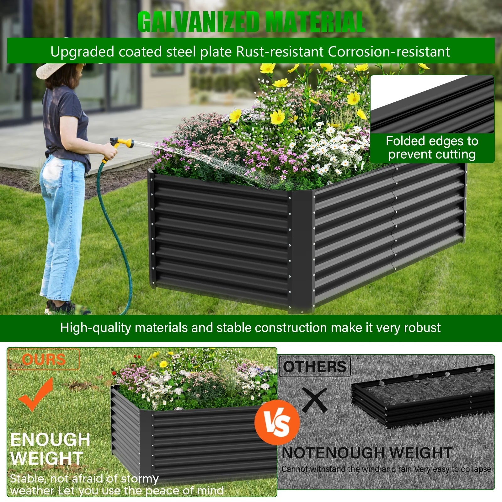 2PCS Raised Garden Bed, 6×3×1Ft Large Outdoor Metal Planter Box, 132 Gal Soil Capacity, Galvanized Raised Garden Bed Kit for Flower Plants, Fruits, Vegetable Herbs