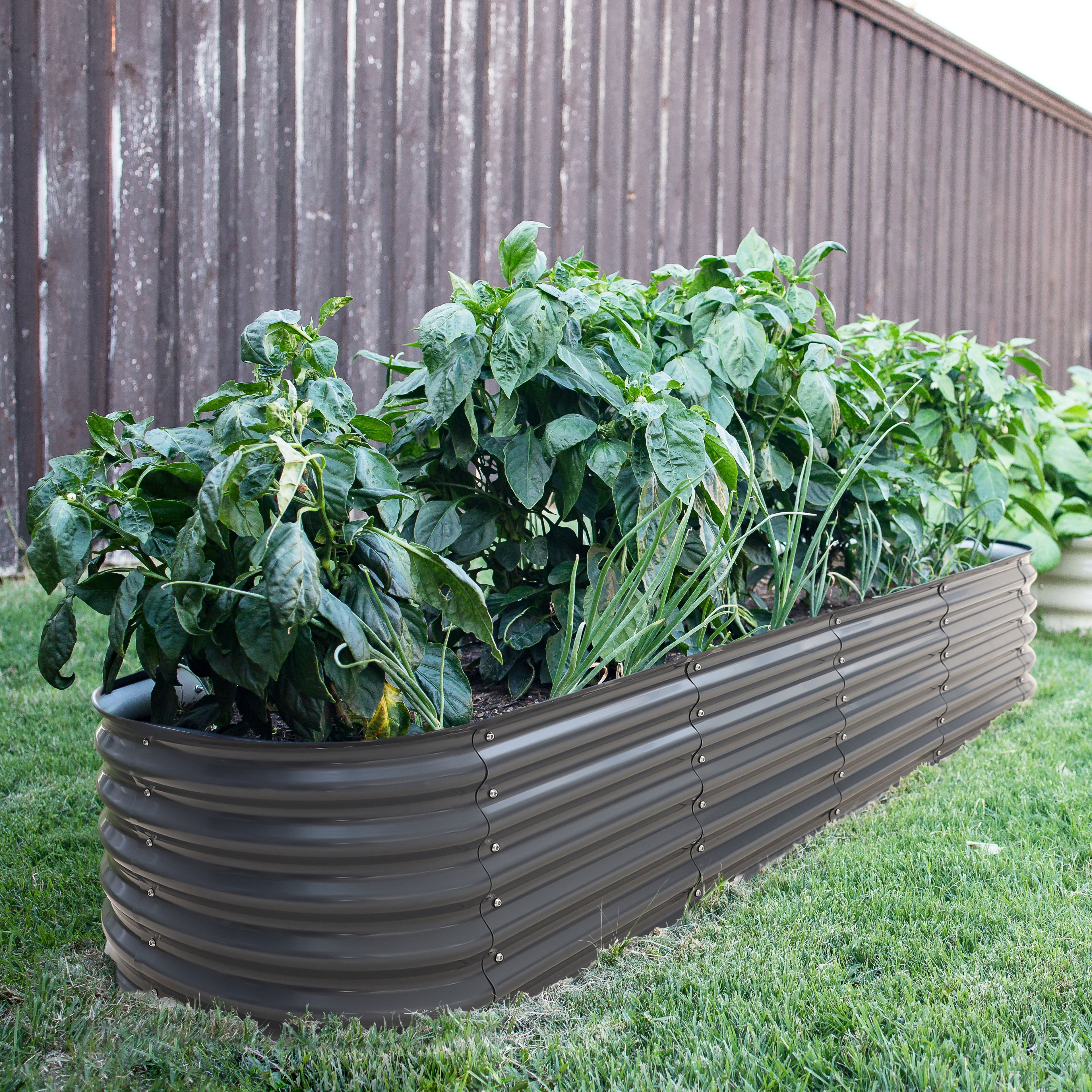 Large Galvanized Metal Garden Bed, 8' x 2' x 1.4' Multi-Functional Planter Box for Herbs and Flowers, Gray