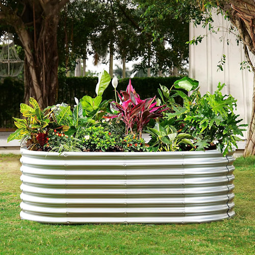 2 Packs 8×4×2Ft Raised Garden Bed Outdoor Galvanized Planter Boxes Oval Large Metal Raised Garden Beds for Vegetables (Sliver)
