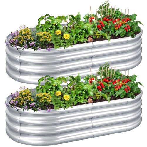 2Pcs Galvanized Raised Garden Bed, 4Ft (L) X2Ft (W) X1Ft (H) Outdoor Garden Planters, Galvanized Raised Planters Silver,Not Wood