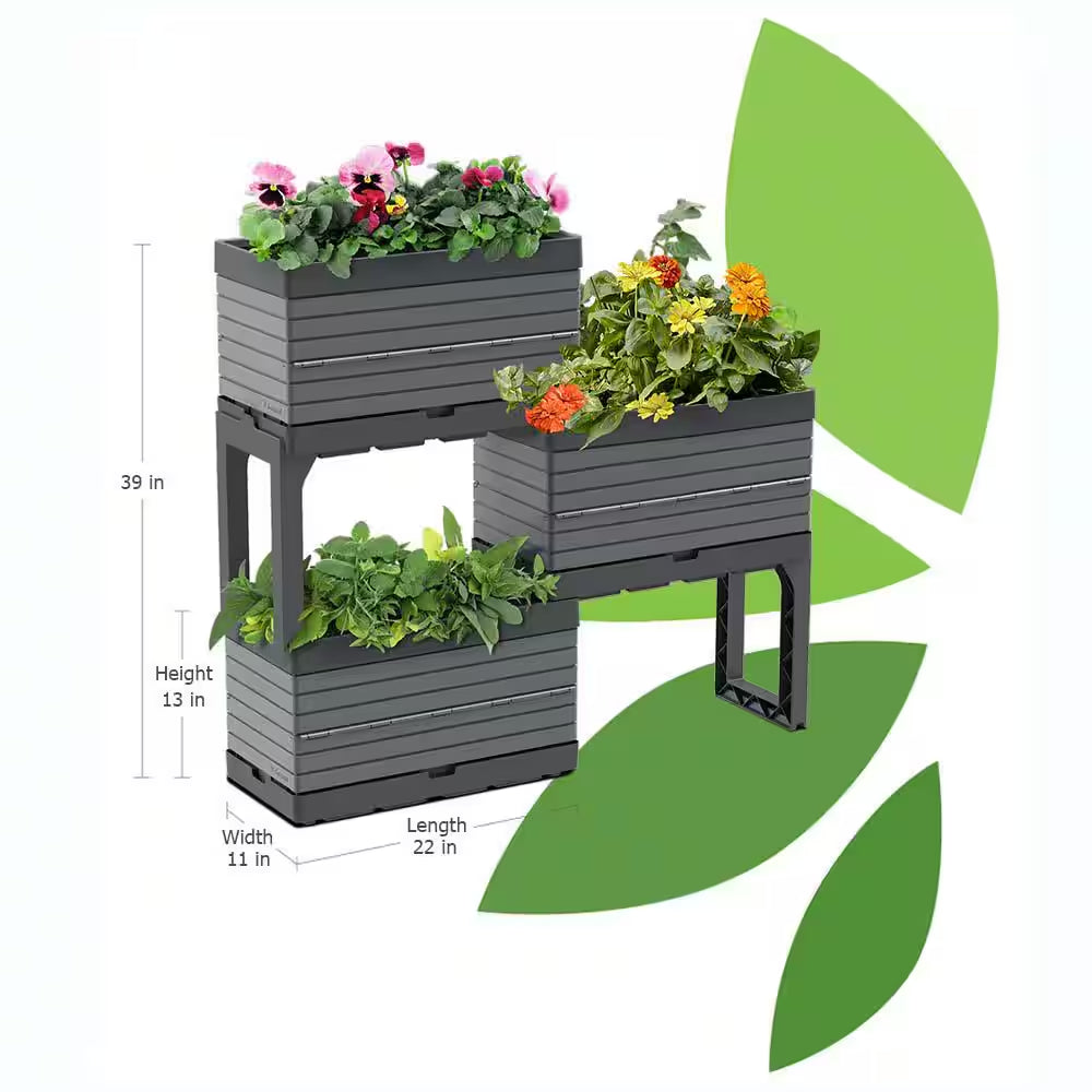 Flexspace 22 In. X 11 In. X 13 In. Gray Resin Modular Raised Garden Bed