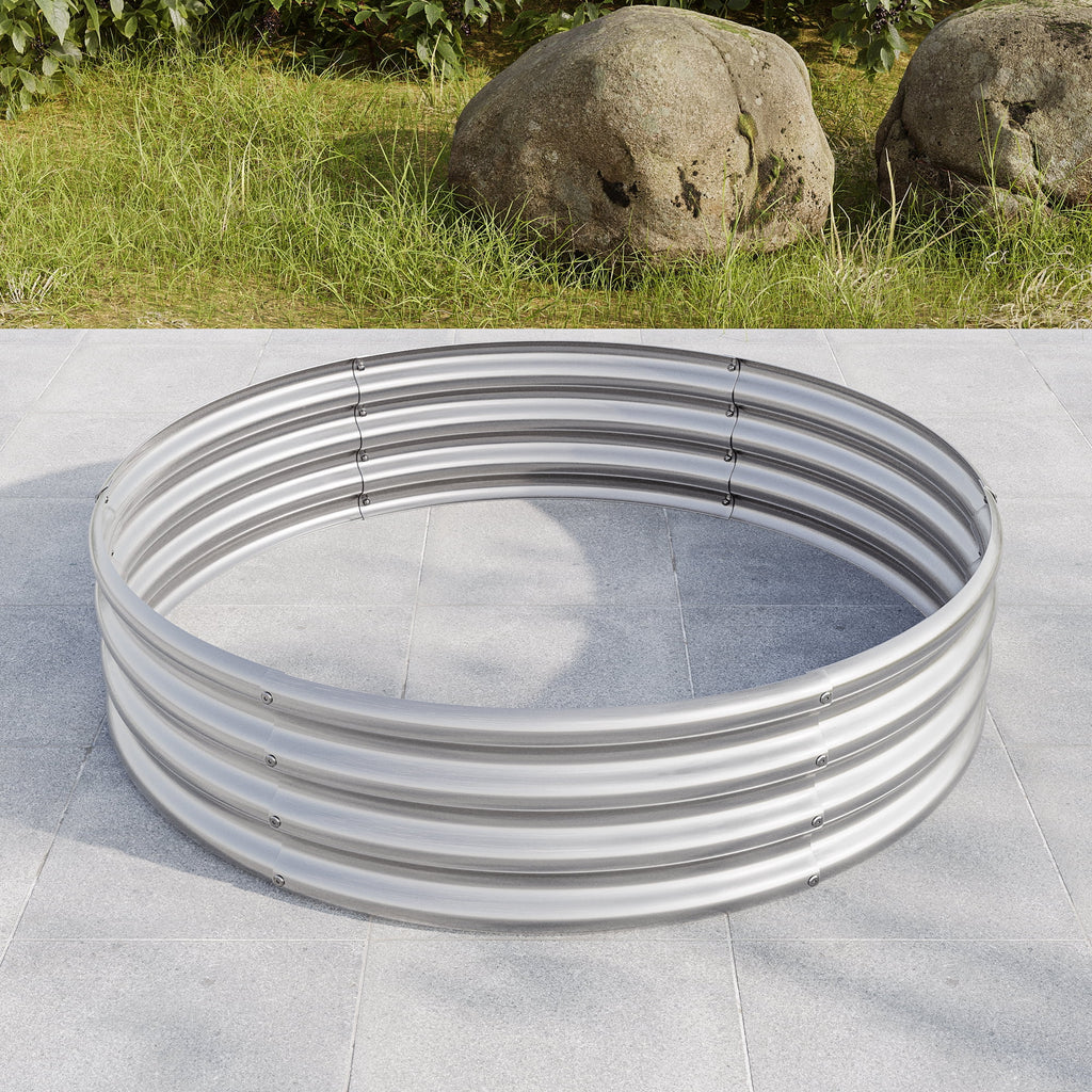 Galvanized Metal Planter Box, 2PCS 47.24"X11.4" Tall round Outdoor Raised Garden Bed, Silver Backyard Patio Planter Raised Beds for Flower, Herbs, Fruits