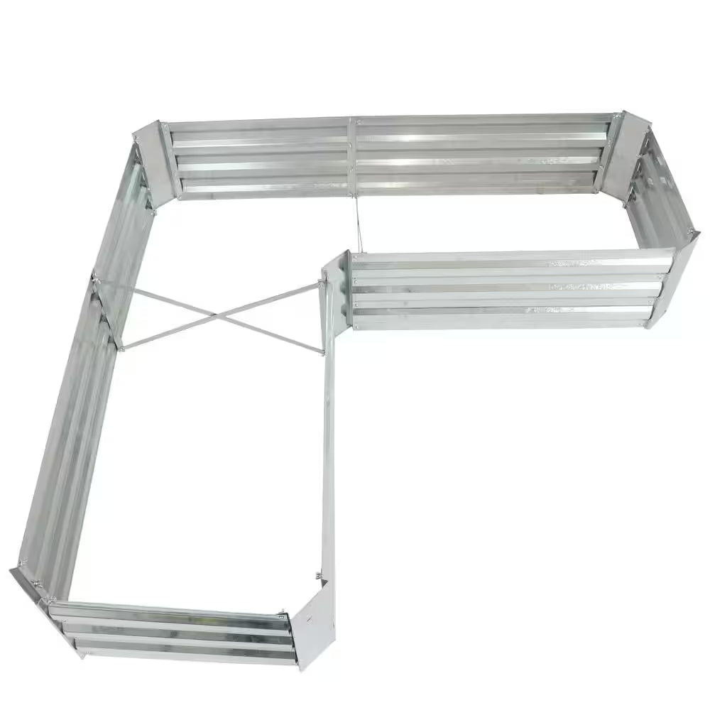 L-Shaped Silver Galvanized Steel Raised Garden Bed