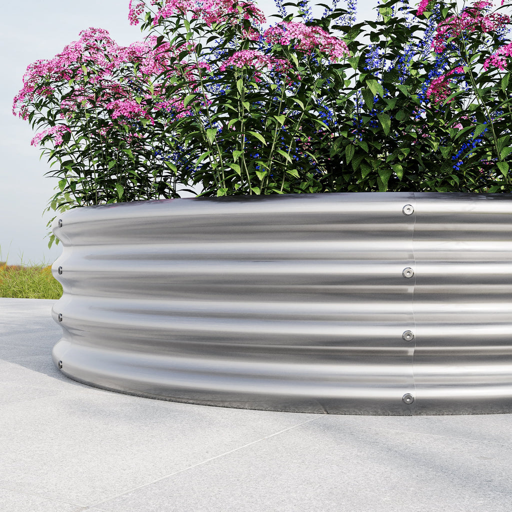 Galvanized Metal Planter Box, 2PCS 47.24"X11.4" Tall round Outdoor Raised Garden Bed, Silver Backyard Patio Planter Raised Beds for Flower, Herbs, Fruits