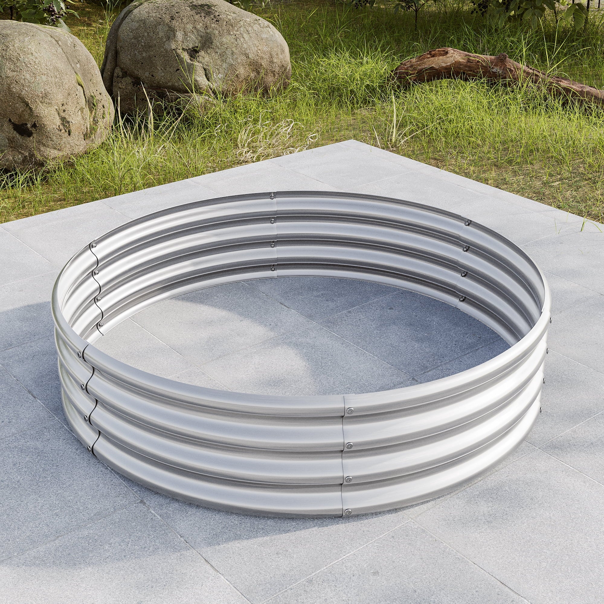 Galvanized Metal Planter Box, 2PCS 47.24"X11.4" Tall round Outdoor Raised Garden Bed, Silver Backyard Patio Planter Raised Beds for Flower, Herbs, Fruits