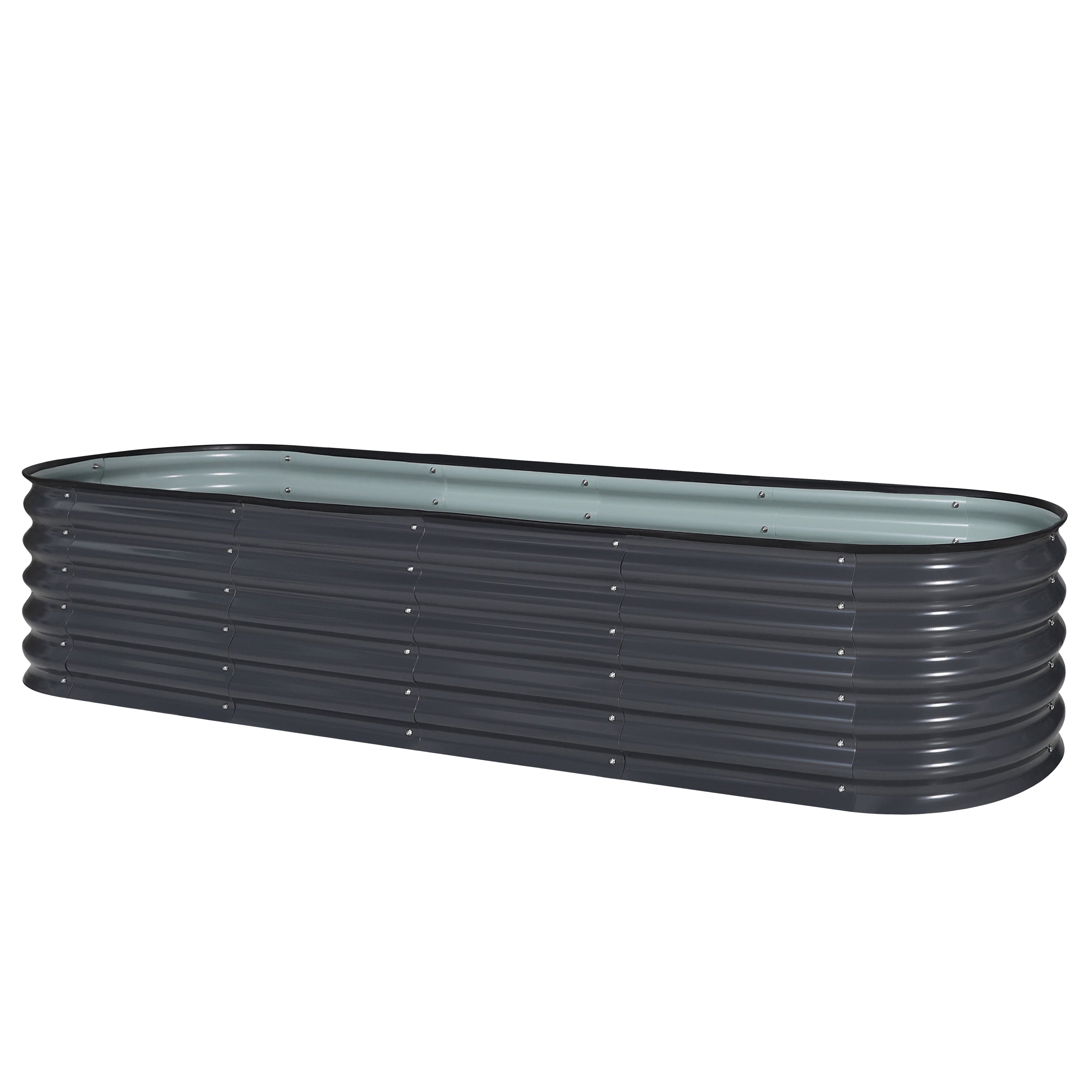 Large Galvanized Metal Garden Bed, 8' x 2' x 1.4' Multi-Functional Planter Box for Herbs and Flowers, Gray