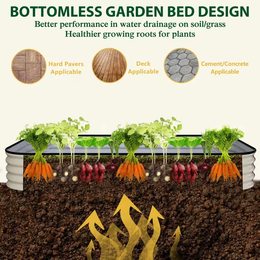 Ivory White Galvanized Steel Raised Garden Bed Many-In-1 Planter Box Outdoor, 96 In. L X 48 In. W X 11.2 In. H