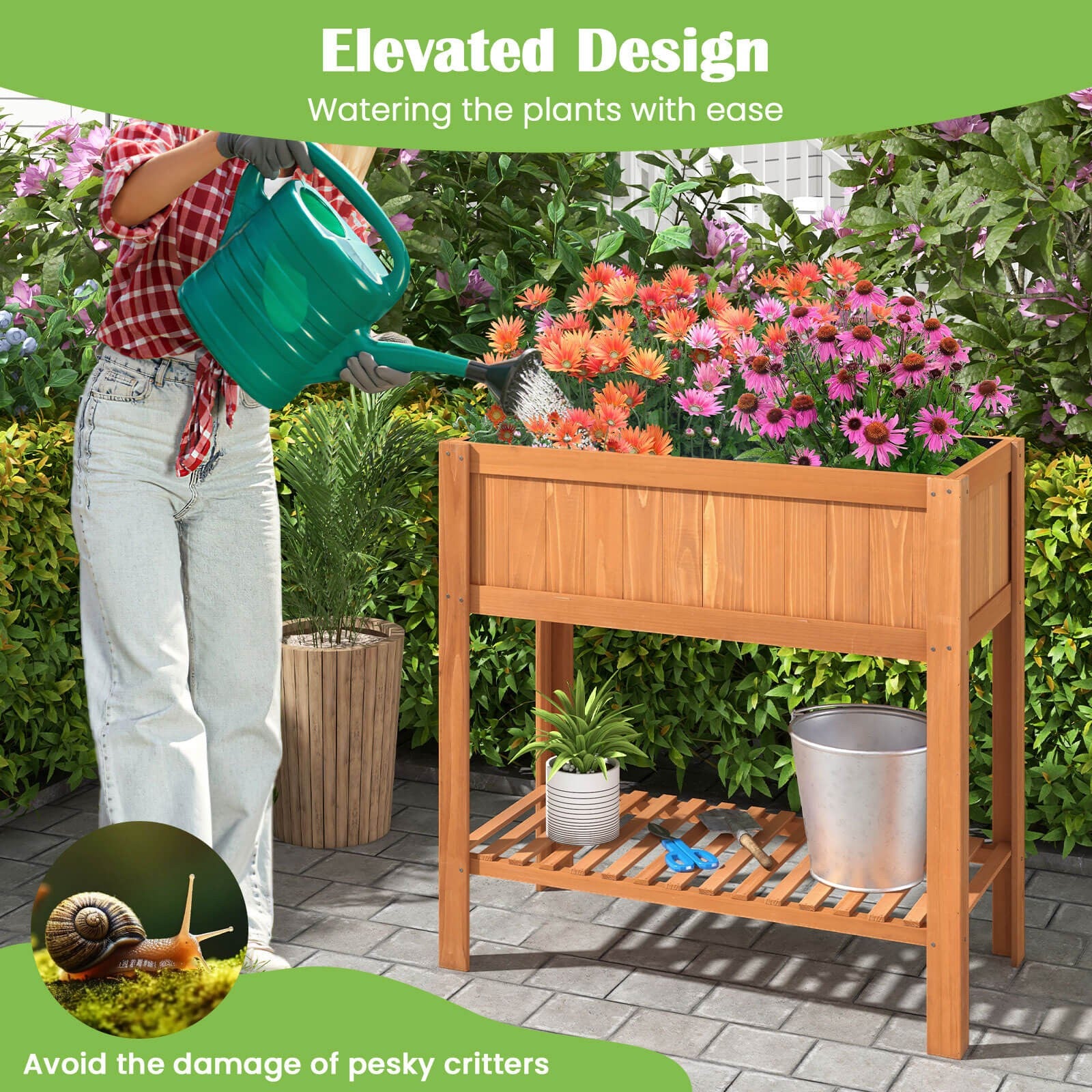 Raised Garden Bed Elevated Planter Box Shelf Standing Garden Herb Garden Wood