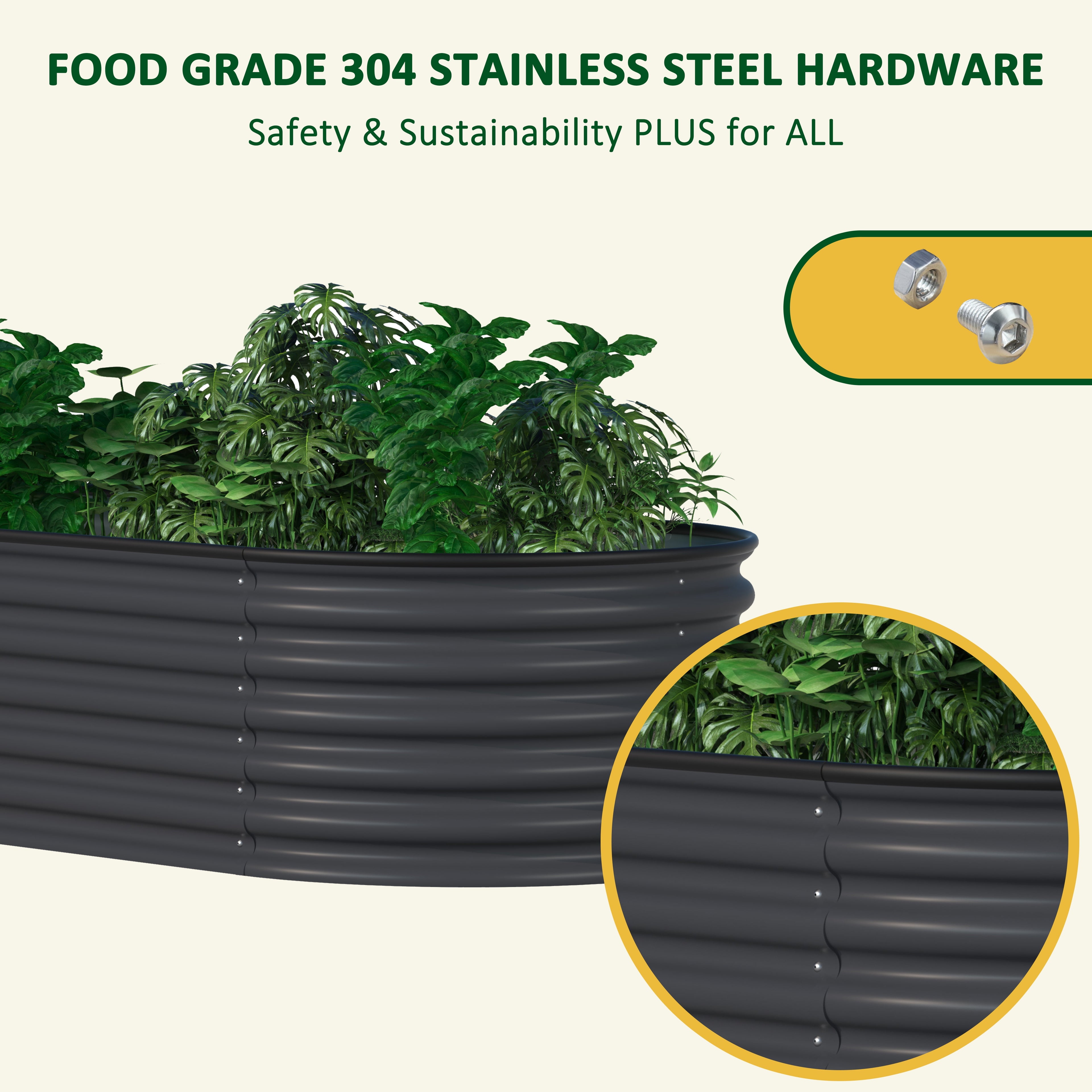 Large Galvanized Metal Garden Bed, 8' x 2' x 1.4' Multi-Functional Planter Box for Herbs and Flowers, Gray