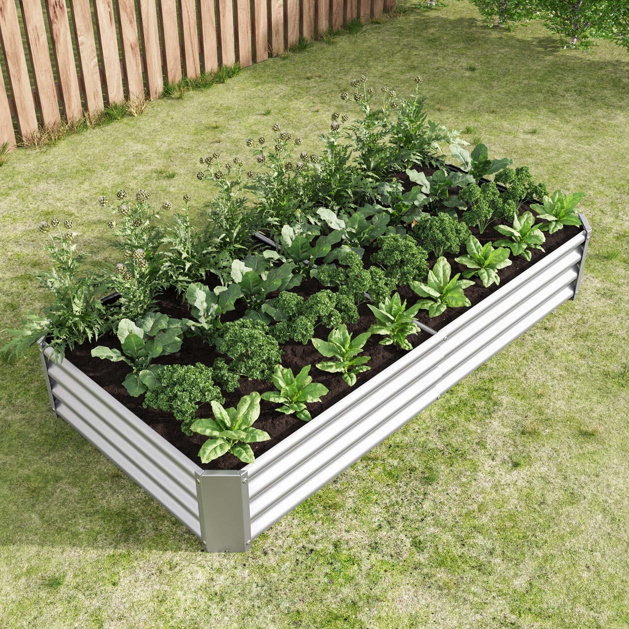 Raised Garden Bed Outdoor, Large Heavy Metal Planter Box Steel Kit for Vegetables Flowers Herb, 6 Ft X 3 Ft, Silver