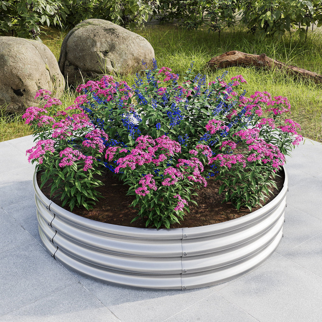 Galvanized Metal Planter Box, 2PCS 47.24"X11.4" Tall round Outdoor Raised Garden Bed, Silver Backyard Patio Planter Raised Beds for Flower, Herbs, Fruits
