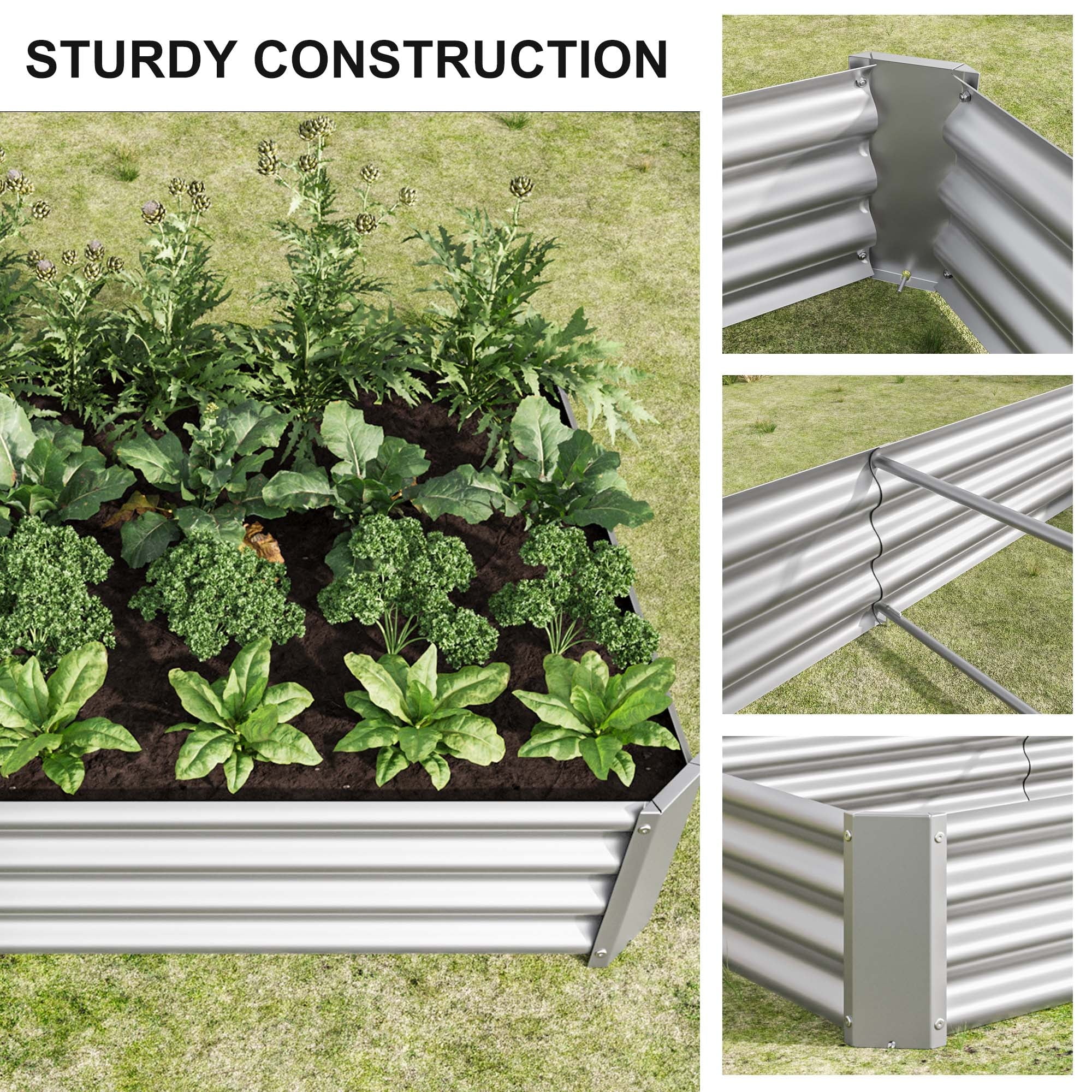 Raised Garden Bed Outdoor, Large Heavy Metal Planter Box Steel Kit for Vegetables Flowers Herb, 6 Ft X 3 Ft, Silver