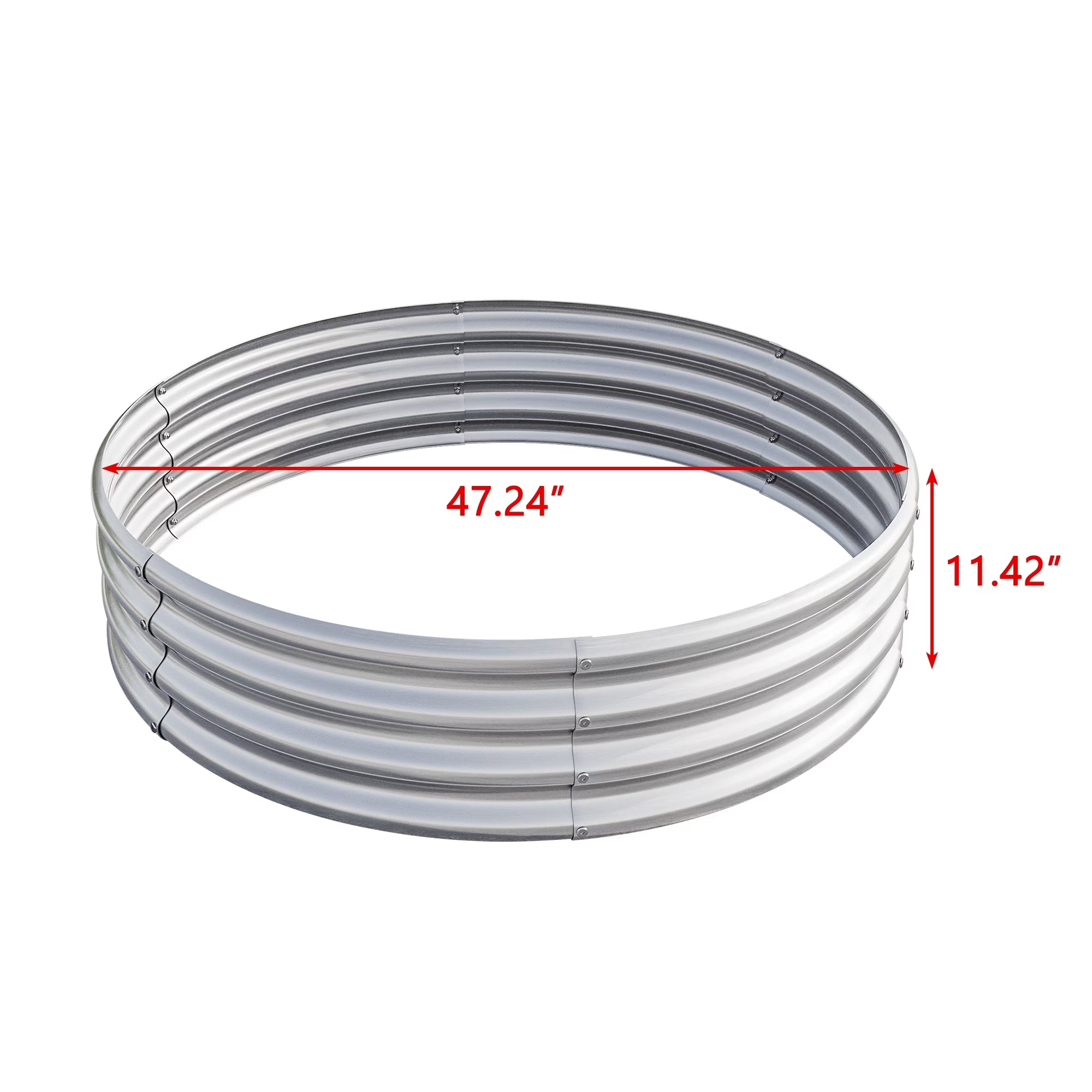 Galvanized Metal Planter Box, 2PCS 47.24"X11.4" Tall round Outdoor Raised Garden Bed, Silver Backyard Patio Planter Raised Beds for Flower, Herbs, Fruits