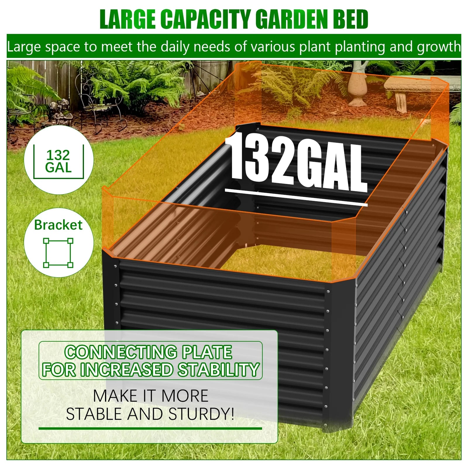 2PCS Raised Garden Bed, 6×3×1Ft Large Outdoor Metal Planter Box, 132 Gal Soil Capacity, Galvanized Raised Garden Bed Kit for Flower Plants, Fruits, Vegetable Herbs