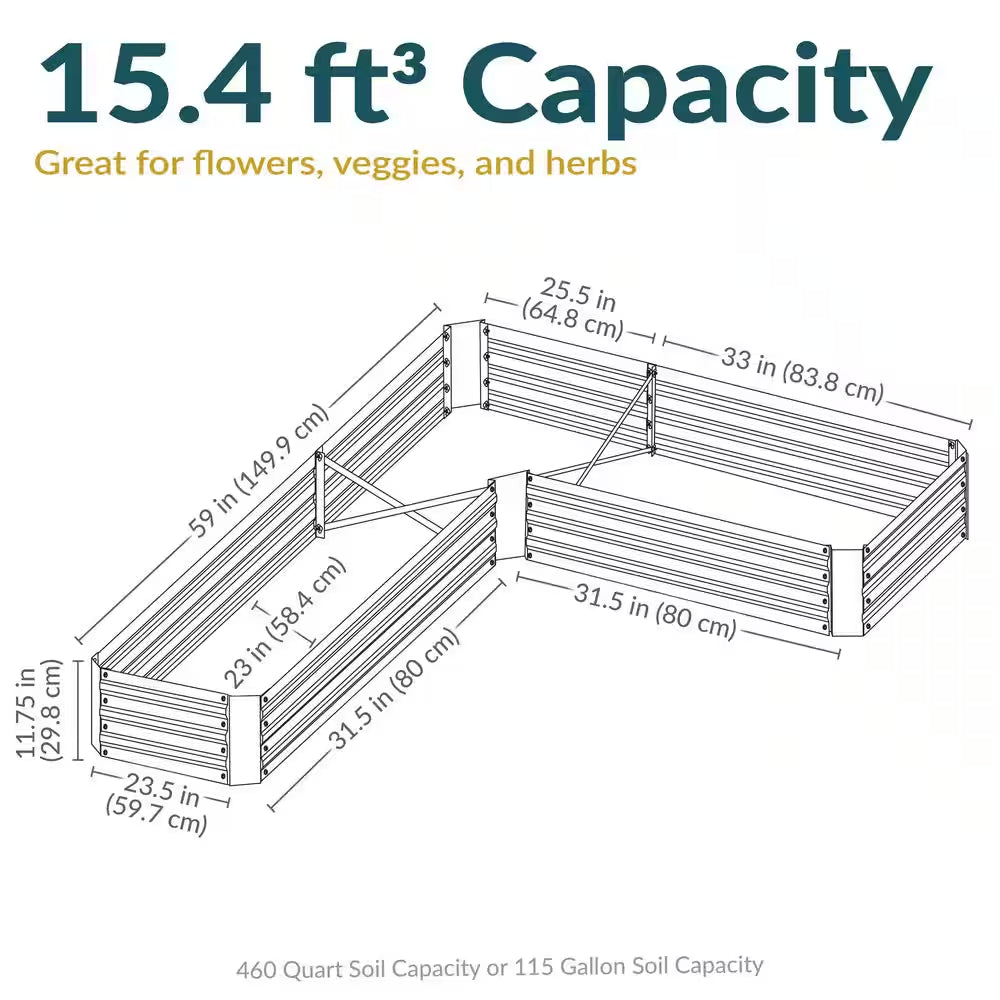 L-Shaped Silver Galvanized Steel Raised Garden Bed