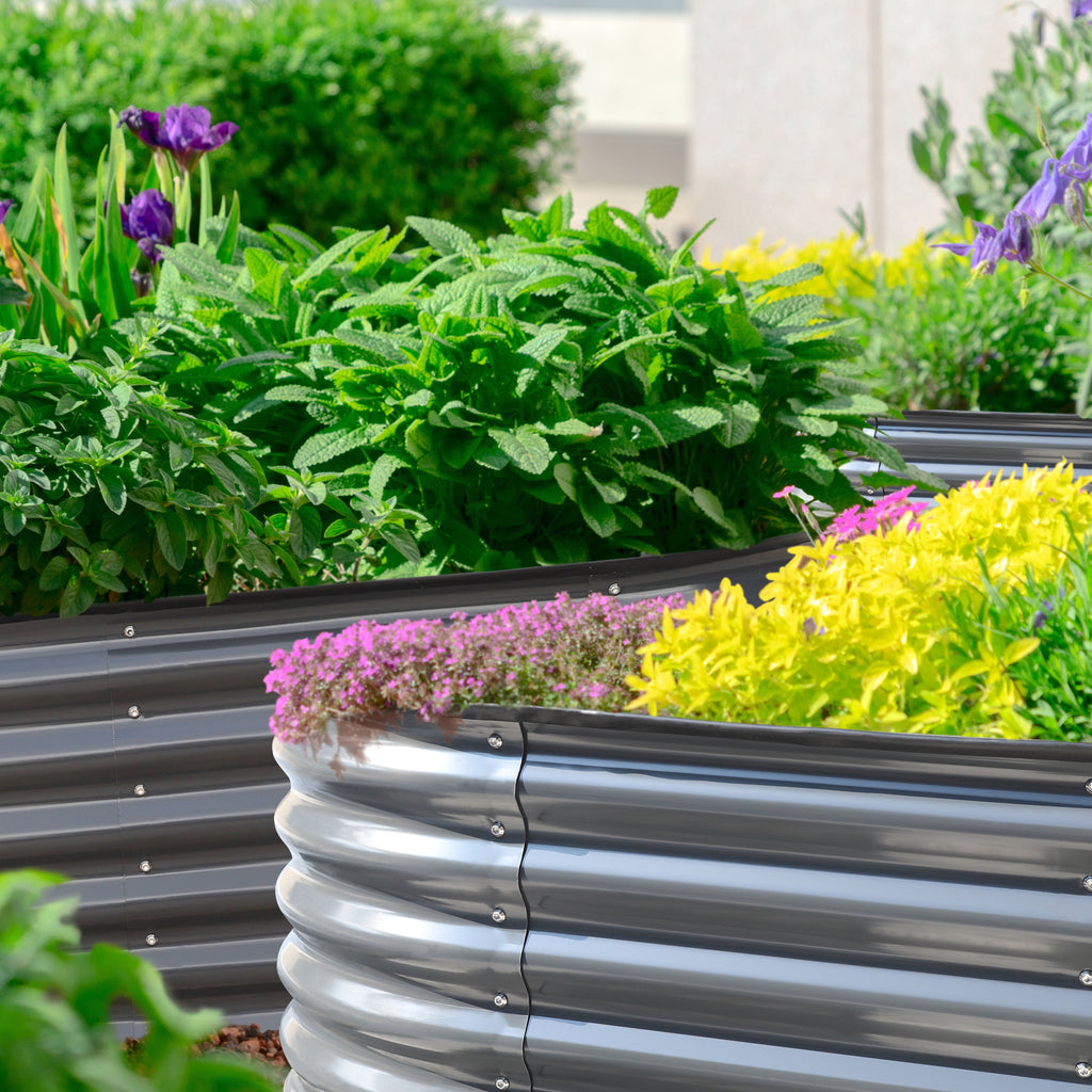 Large Galvanized Metal Garden Bed, 8' x 2' x 1.4' Multi-Functional Planter Box for Herbs and Flowers, Gray