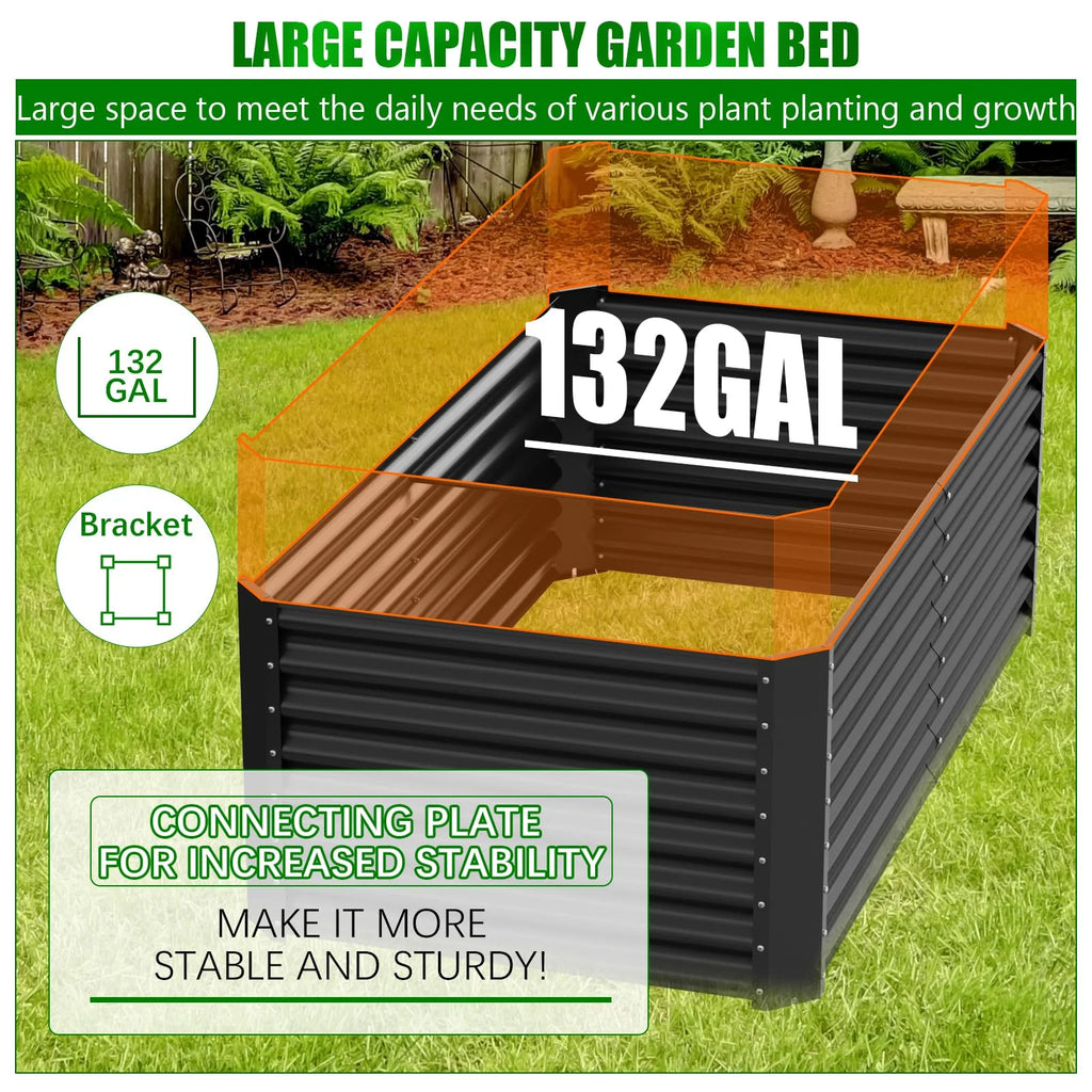 2PCS Raised Garden Bed, 6×3×1Ft Large Outdoor Metal Planter Box, 132 Gal Soil Capacity, Galvanized Raised Garden Bed Kit for Flower Plants, Fruits, Vegetable Herbs