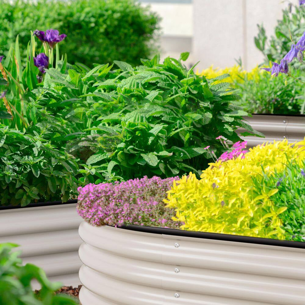 Ivory White Galvanized Steel Raised Garden Bed Many-In-1 Planter Box Outdoor, 96 In. L X 48 In. W X 11.2 In. H
