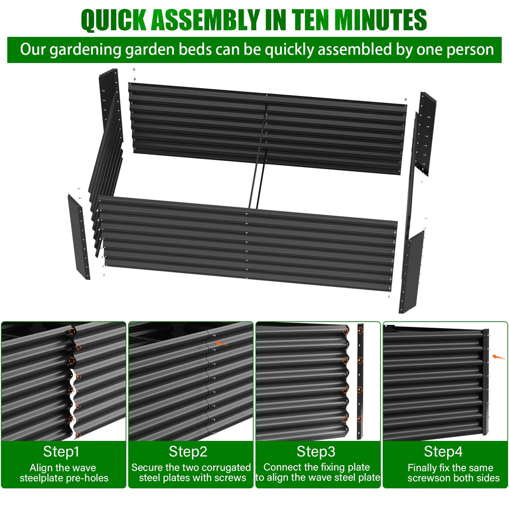 2PCS Raised Garden Bed, 6×3×1Ft Large Outdoor Metal Planter Box, 132 Gal Soil Capacity, Galvanized Raised Garden Bed Kit for Flower Plants, Fruits, Vegetable Herbs