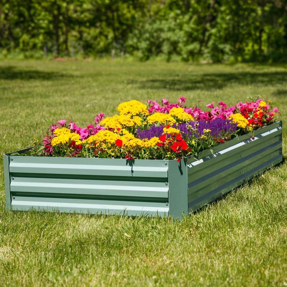 Galvanized Steel Rectangle Metal Raised Garden Bed, 47" L x 95" W x 12" H, 4 ft x 8 ft, Green
