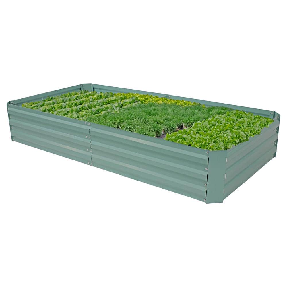 Galvanized Steel Rectangle Metal Raised Garden Bed, 47" L x 95" W x 12" H, 4 ft x 8 ft, Green